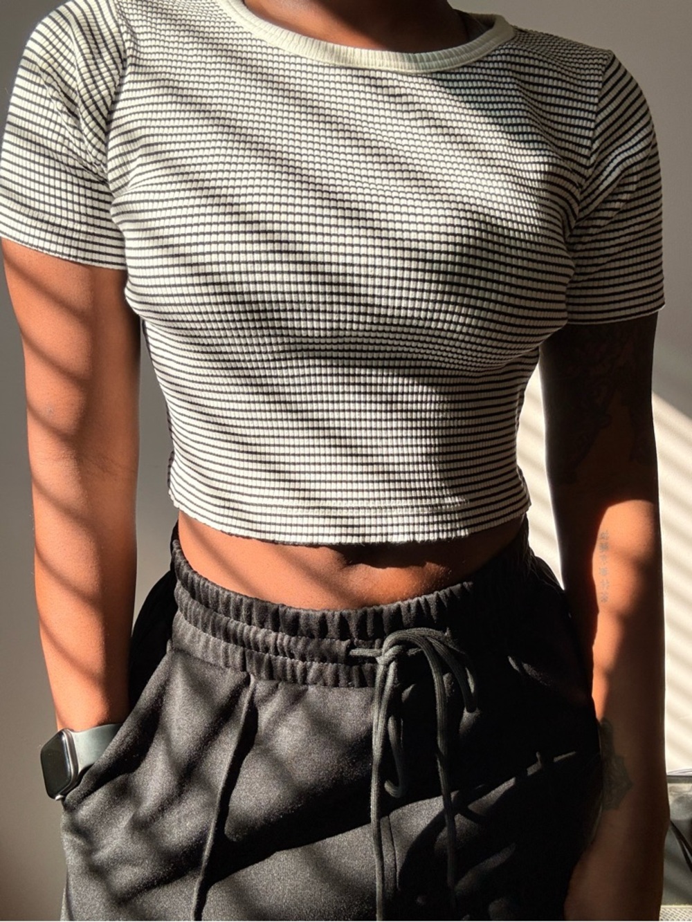 Black & White Striped Ribbed Crop Top